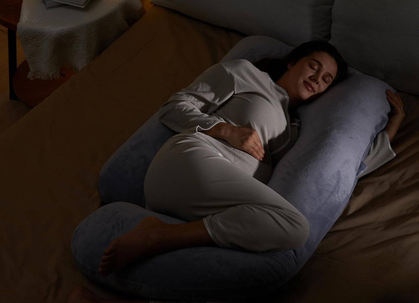 U-shaped full-body maternity sleep pillow with detachable cover grey