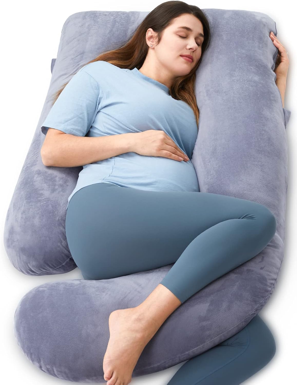 U-shaped full-body maternity sleep pillow with detachable cover grey