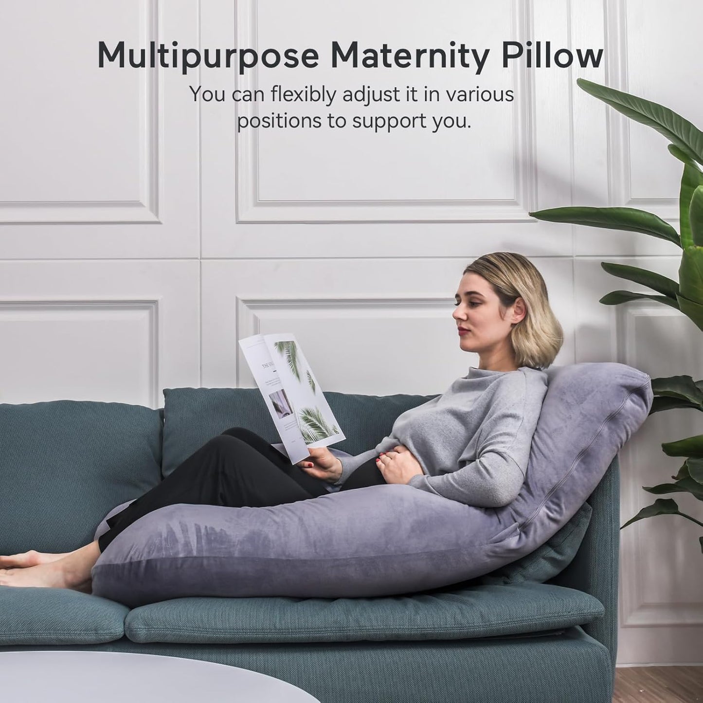 U-shaped full-body maternity sleep pillow with detachable cover grey